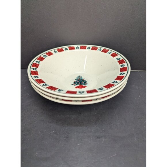 Folk Craft Holiday Stoneware Christmas Tree 7 3/4" Cereal Soup Bowl Lot of 3 - Picture 7 of 8